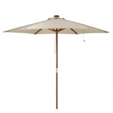Yescom 9'/8ft Wooden Outdoor Patio Wood Pole Umbrella w/ Solar LED White Light for Market Garden Yard Deck Cafe Sunshade   
